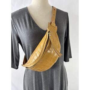 Nanushka Lubo Belt Bag Curry Brown Embossed Leather Crossbody Croc